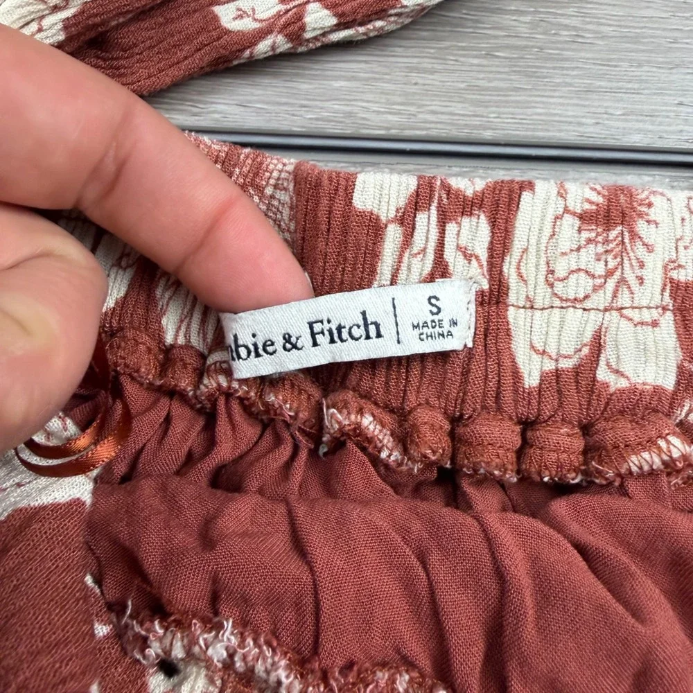 Abercrombie & Fitch Womens Maxi Dress Floral Tie Shoulder Rust Small
